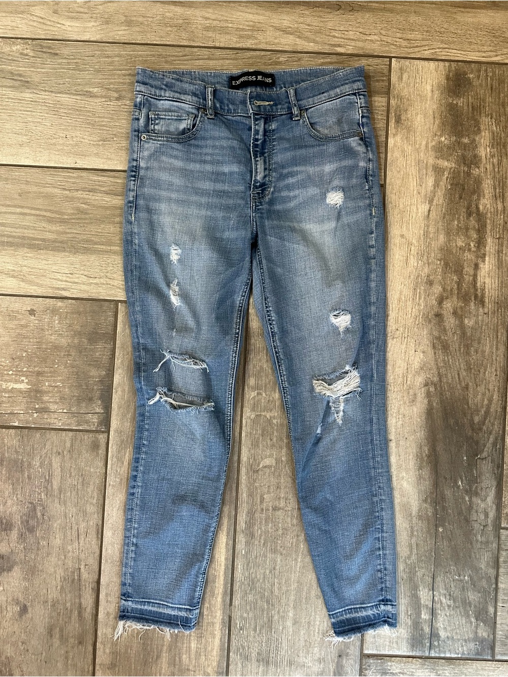 Express High-Rise Distressed Cropped Streth Jeans - Blue